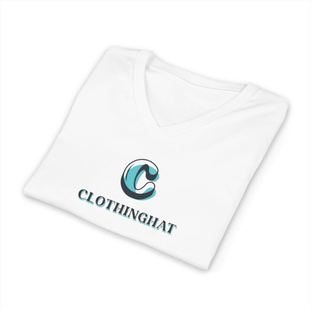 ClothingChat Logo V-Neck Tee — Minimal Branded White T-Shirt